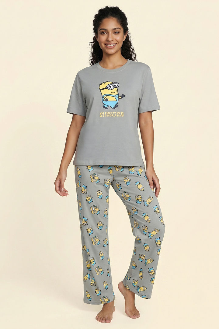 Zivame Minions Knit Cotton Loungewear Set - Ultimate Grey — image 2